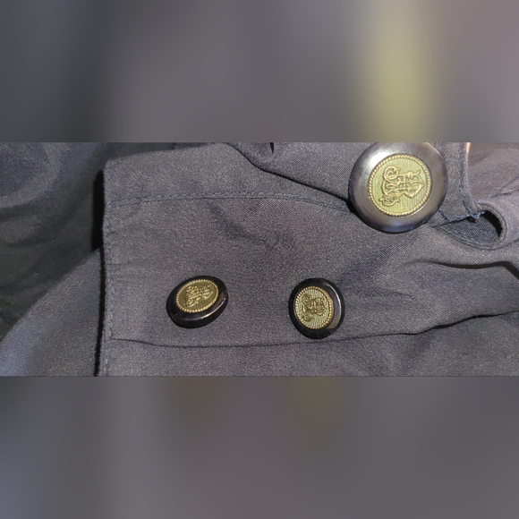 Vintage American Bazaar Navy Blue Long Trench Coat women's size 6 Preowned. - Picture 12 of 16